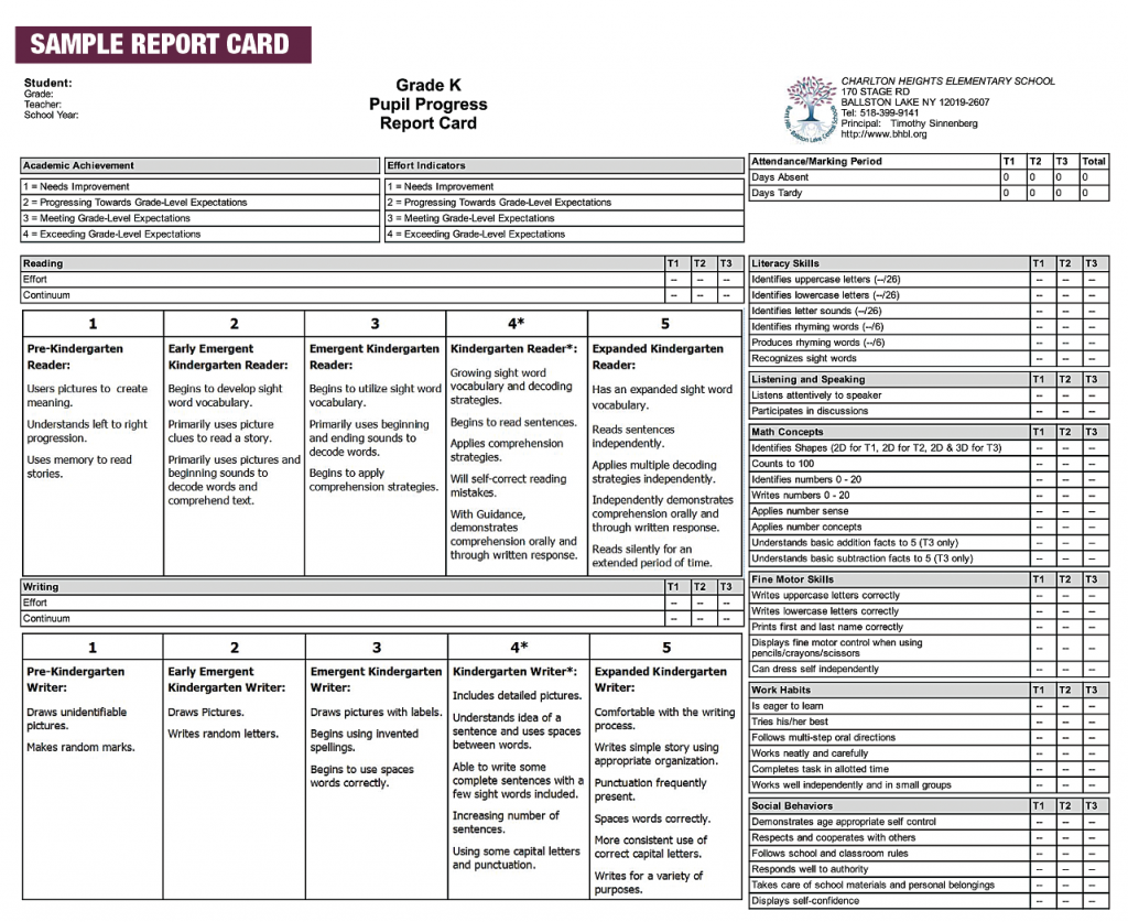 Elementary Report Card Guide Burnt Hills Ballston Lake Central