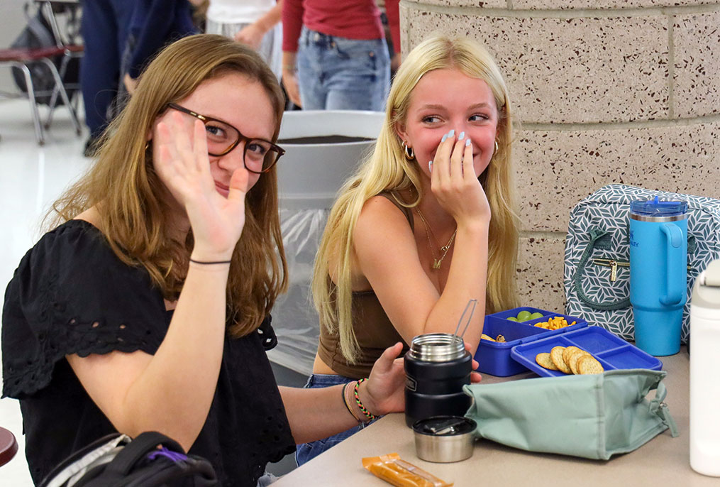 Students eating lunch on the first day of school.