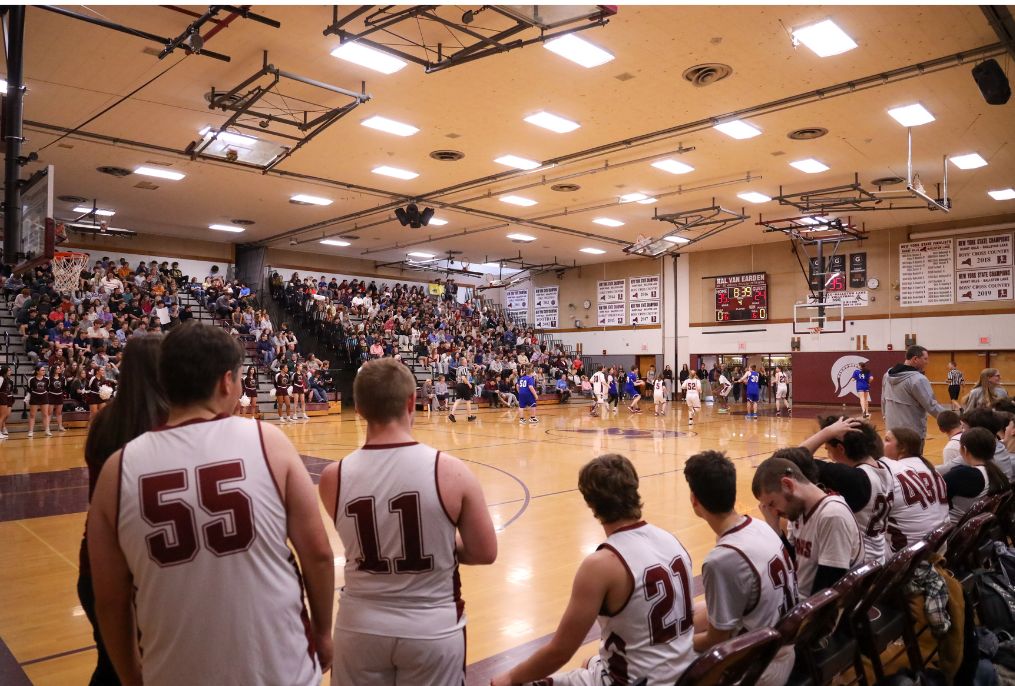 Wide shot of the Unified Basketball game.